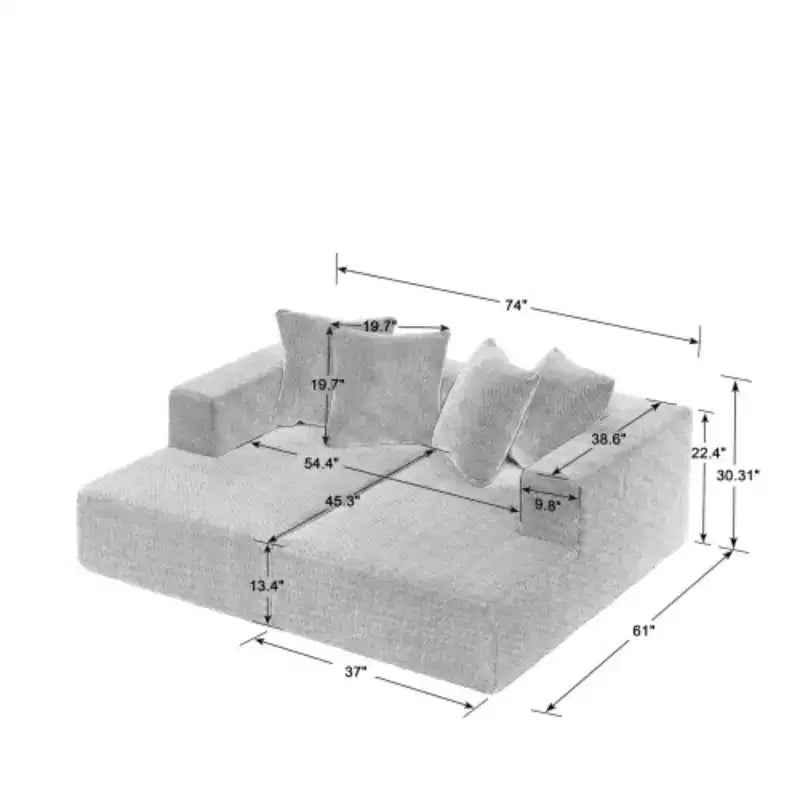 Sectionnel en chenille de luxe avec méridienne : Coussins fixes, assise moelleuse