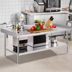 Table de travail VEVOR en acier inoxydable, table de préparation alimentaire commerciale de 76,2 x 152,4 x 66 cm, table de préparation robuste avec dosseret sur 3 côtés