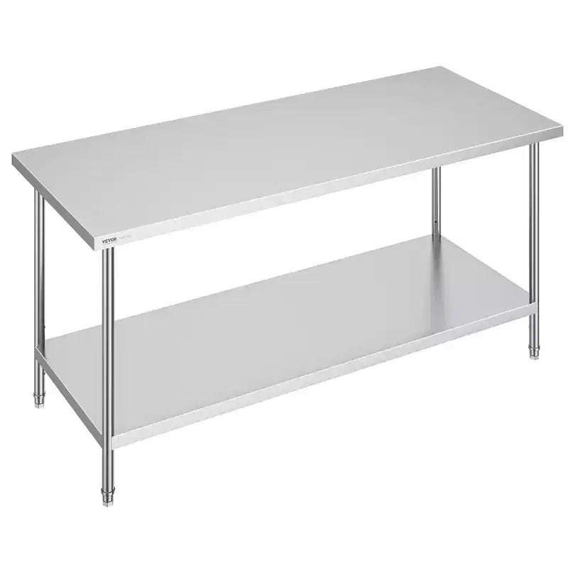 VEVOR Stainless Steel Prep Table, 30 x 72 x 34 Inch, 920 lbs Load Capacity, Heavy Duty Metal Worktable with 3 Adjustable Height Levels