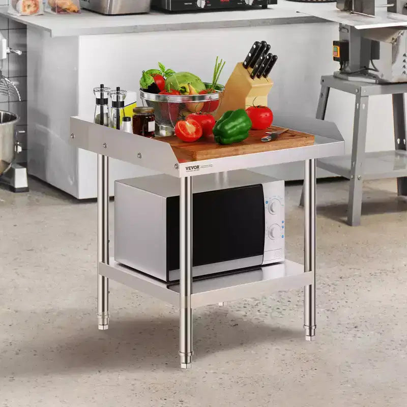 Table de travail en acier inoxydable VEVOR, table de préparation alimentaire commerciale 61 x 61 x 66 cm, table de préparation robuste avec dosseret 3 côtés, table de travail en métal