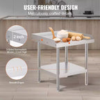 Table de travail en acier inoxydable VEVOR, table de préparation alimentaire commerciale 61 x 61 x 66 cm, table de préparation robuste avec dosseret 3 côtés, table de travail en métal
