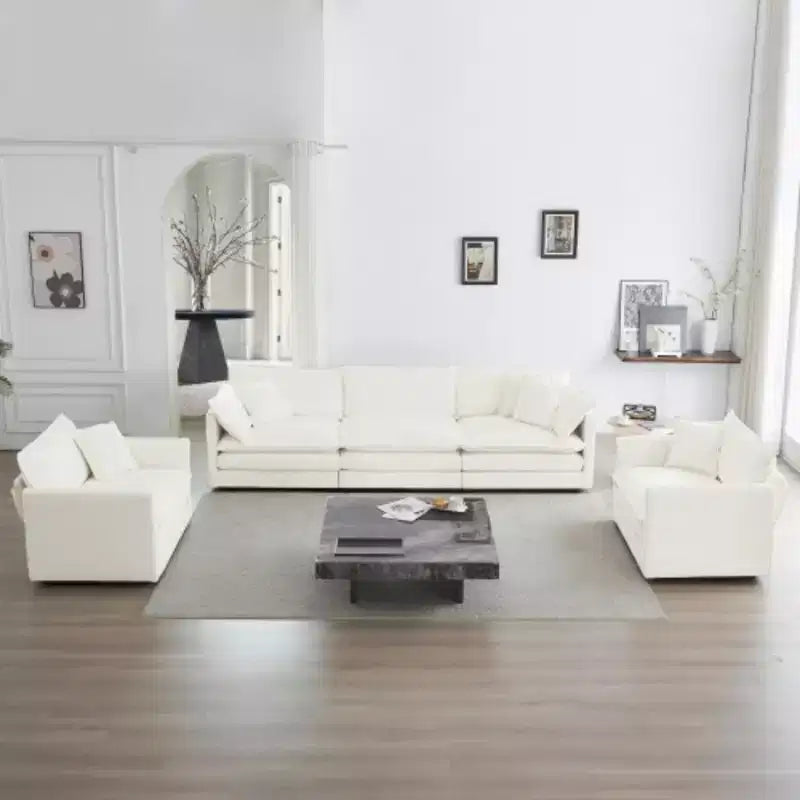 Sofa Set of 3, Accent Chair, Loveseat, and Three-Seat Sofa, Modern Style Round Arms 3 Piece Sofa Set, 1+1+3 Seats Living Room Sofa Set