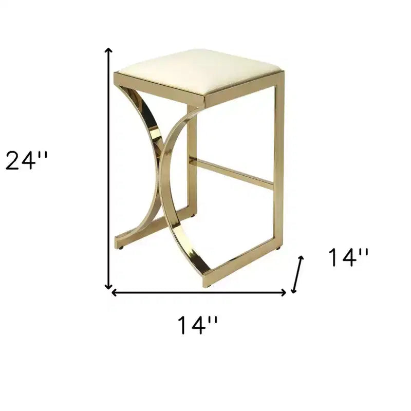 Chaise de bar sans dossier en similicuir blanc cassé et doré et fer, hauteur comptoir, 24 po