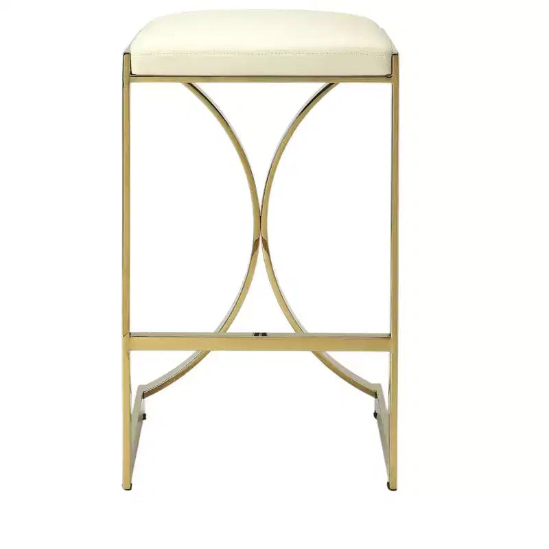 Chaise de bar sans dossier en similicuir blanc cassé et doré et fer, hauteur comptoir, 24 po