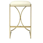 Chaise de bar sans dossier en similicuir blanc cassé et doré et fer, hauteur comptoir, 24 po