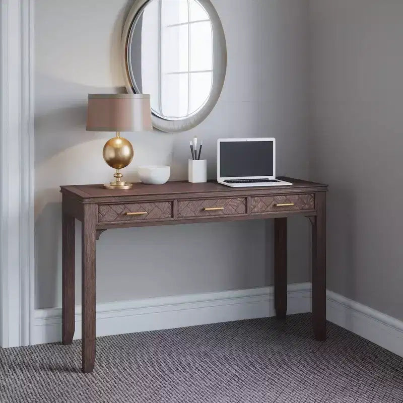 Bureau Jofran, Gramercy Mid-Century Modern avec motif chevron, trois tiroirs et recharge USB