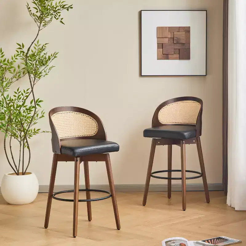 Christopher Knight Home Ovid Tabourets de bar contemporains en rotin et bois d'hévéa imitation cuir (lot de 2)