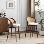Christopher Knight Home Ovid Tabourets de bar contemporains en rotin et bois d'hévéa imitation cuir (lot de 2)
