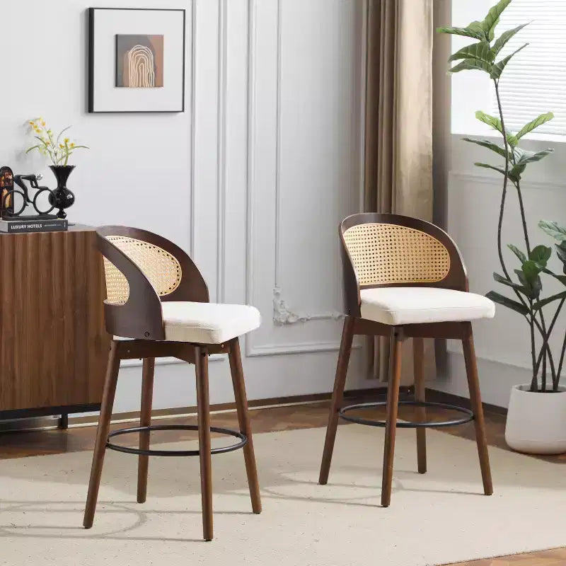 Christopher Knight Home Ovid Tabourets de bar contemporains en rotin et bois d'hévéa imitation cuir (lot de 2)