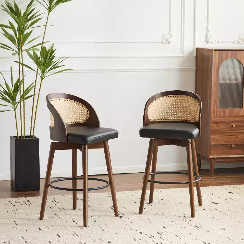 Christopher Knight Home Ovid Tabourets de bar contemporains en rotin et bois d'hévéa imitation cuir (lot de 2)