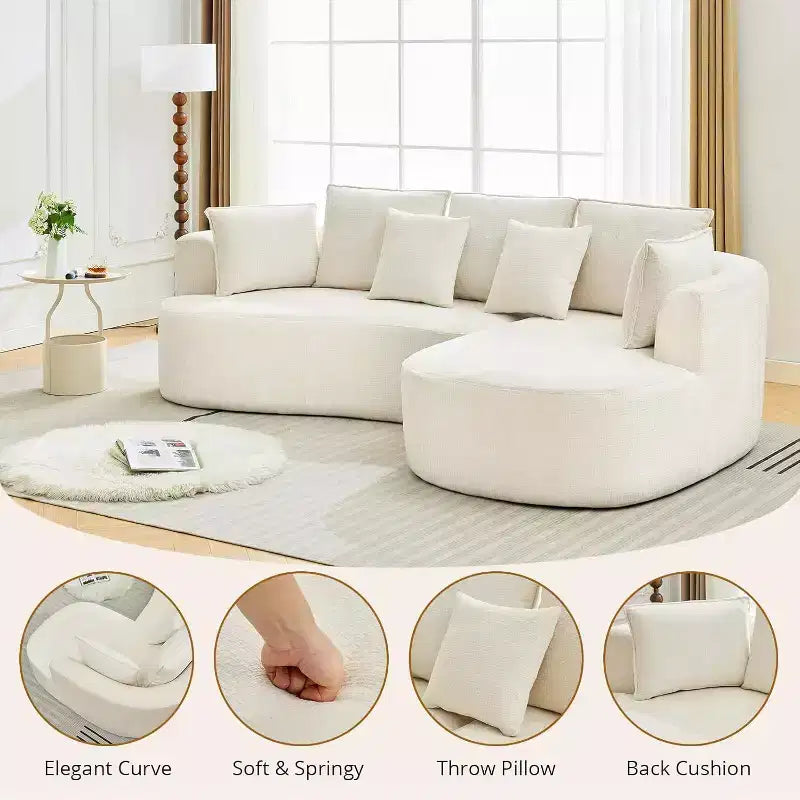 Canapé sectionnel modulaire incurvé de 269 cm avec méridienne et fonction couchage, en tissu chenille, aucun assemblage requis pour salon/appartement/chambre à coucher