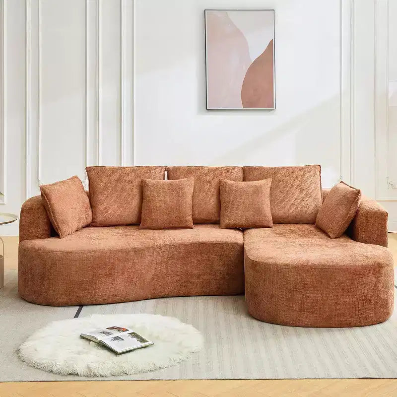 Canapé sectionnel modulaire incurvé de 269 cm avec méridienne et fonction couchage, en tissu chenille, aucun assemblage requis pour salon/appartement/chambre à coucher