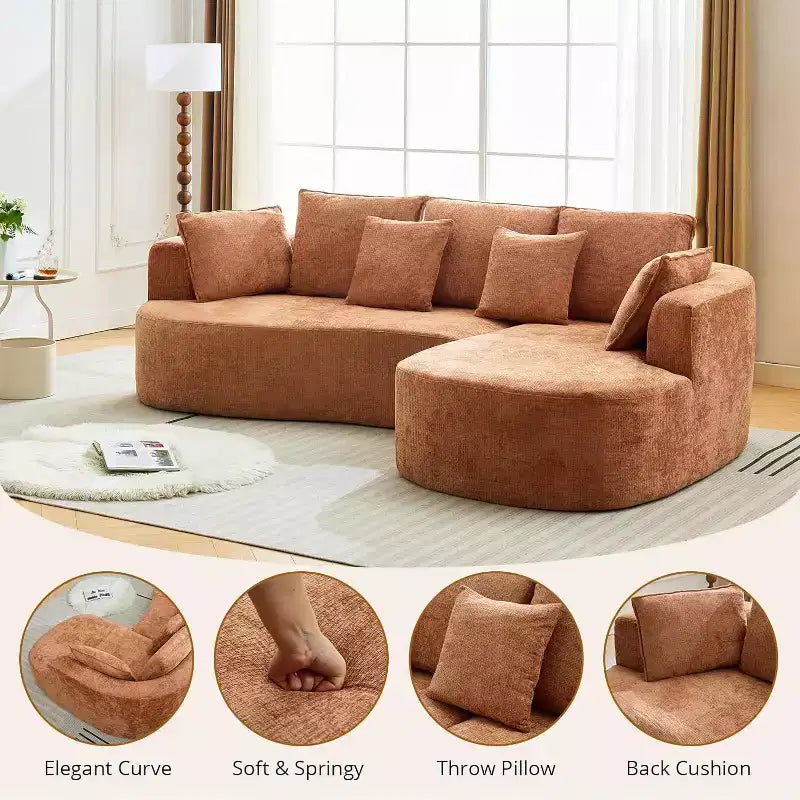 Canapé sectionnel modulaire incurvé de 269 cm avec méridienne et fonction couchage, en tissu chenille, aucun assemblage requis pour salon/appartement/chambre à coucher