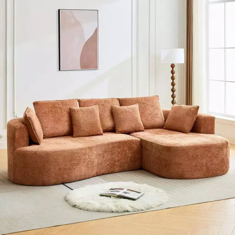 Canapé sectionnel modulaire incurvé de 269 cm avec méridienne et fonction couchage, en tissu chenille, aucun assemblage requis pour salon/appartement/chambre à coucher