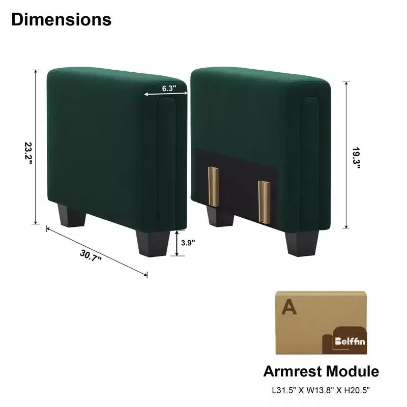 Paire d'accoudoirs touffetés en velours modulaires Belffin