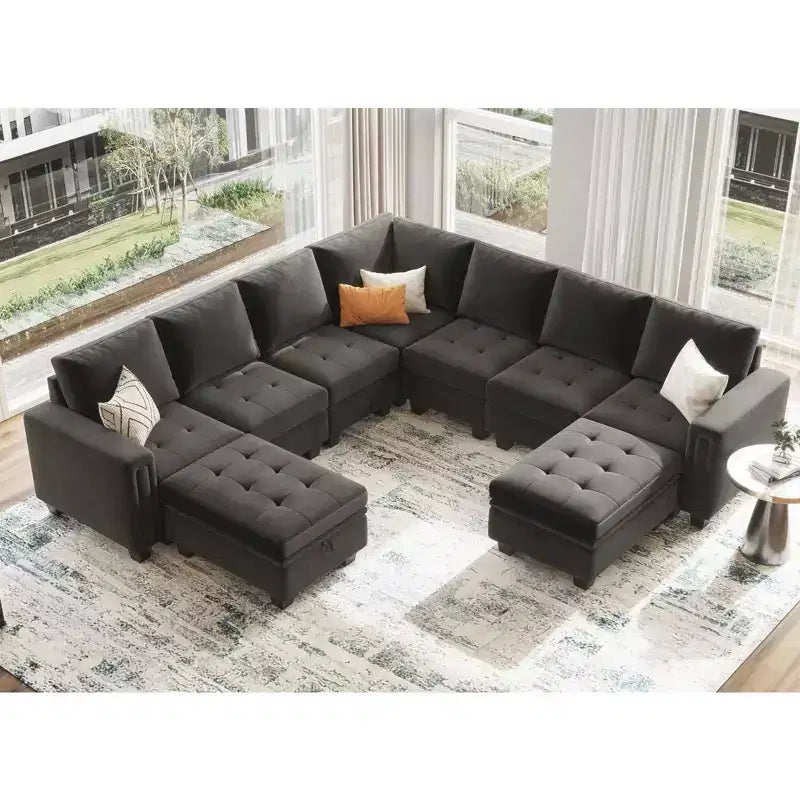 Paire d'accoudoirs touffetés en velours modulaires Belffin
