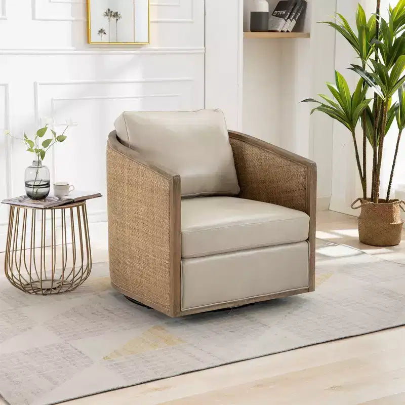 Swivel Barrel Club Chair, Comfortable Round Accent Sofa Chair for Living Room, 360 Degree Swivel Feature