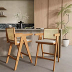 Christopher Knight Home Kelsey Modern Minimalist Rubberwood and Cane Upholstered Bar Stools (Set of 2)