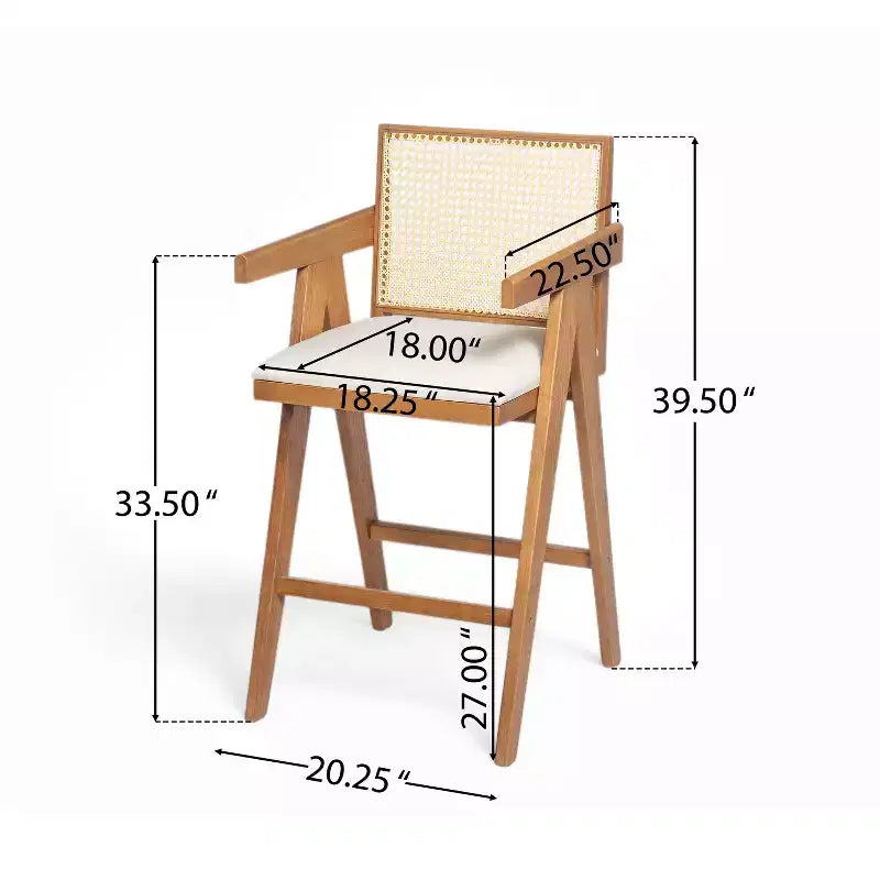 Christopher Knight Home Kelsey Modern Minimalist Rubberwood and Cane Upholstered Bar Stools (Set of 2)