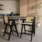 Christopher Knight Home Kelsey Modern Minimalist Rubberwood and Cane Upholstered Bar Stools (Set of 2)