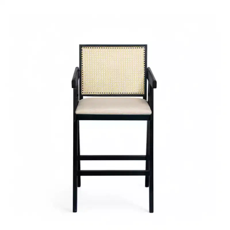 Christopher Knight Home Kelsey Modern Minimalist Rubberwood and Cane Upholstered Bar Stools (Set of 2)
