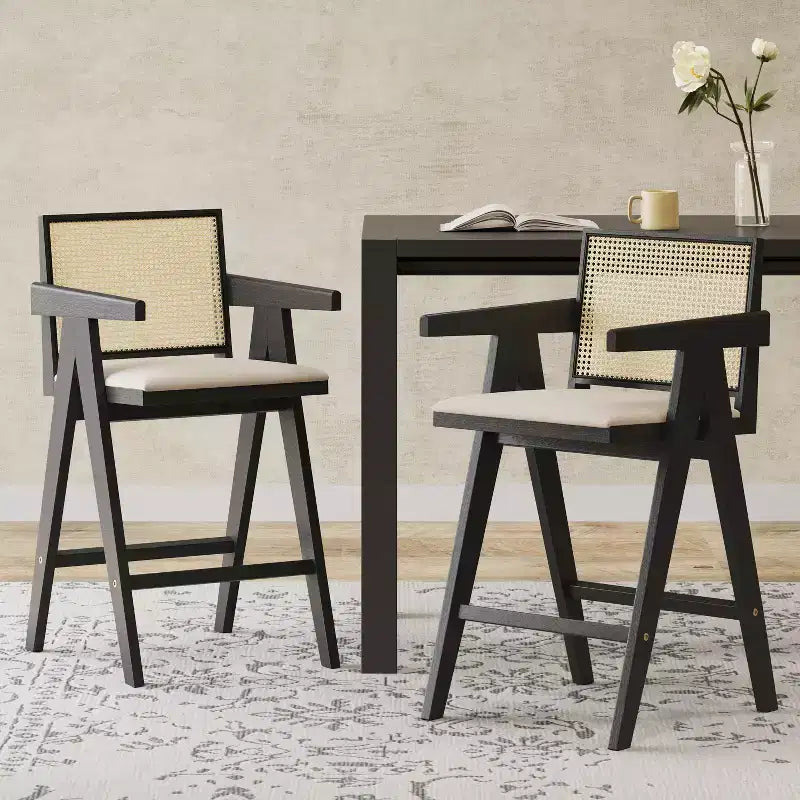 Christopher Knight Home Kelsey Modern Minimalist Rubberwood and Cane Upholstered Bar Stools (Set of 2)