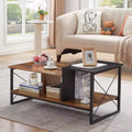 VECELO 2-Tier Coffee Table with Storage Shelf for Living Room/Office, Metal Frame & Wooden Tabletop, Brown