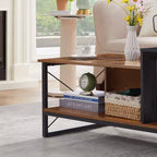 Table basse VECELO à 2 niveaux avec étagère de rangement pour salon/bureau, cadre métallique et plateau en bois, marron