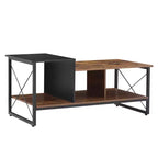 Table basse VECELO à 2 niveaux avec étagère de rangement pour salon/bureau, cadre métallique et plateau en bois, marron