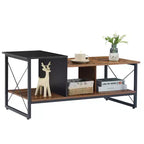 Table basse VECELO à 2 niveaux avec étagère de rangement pour salon/bureau, cadre métallique et plateau en bois, marron