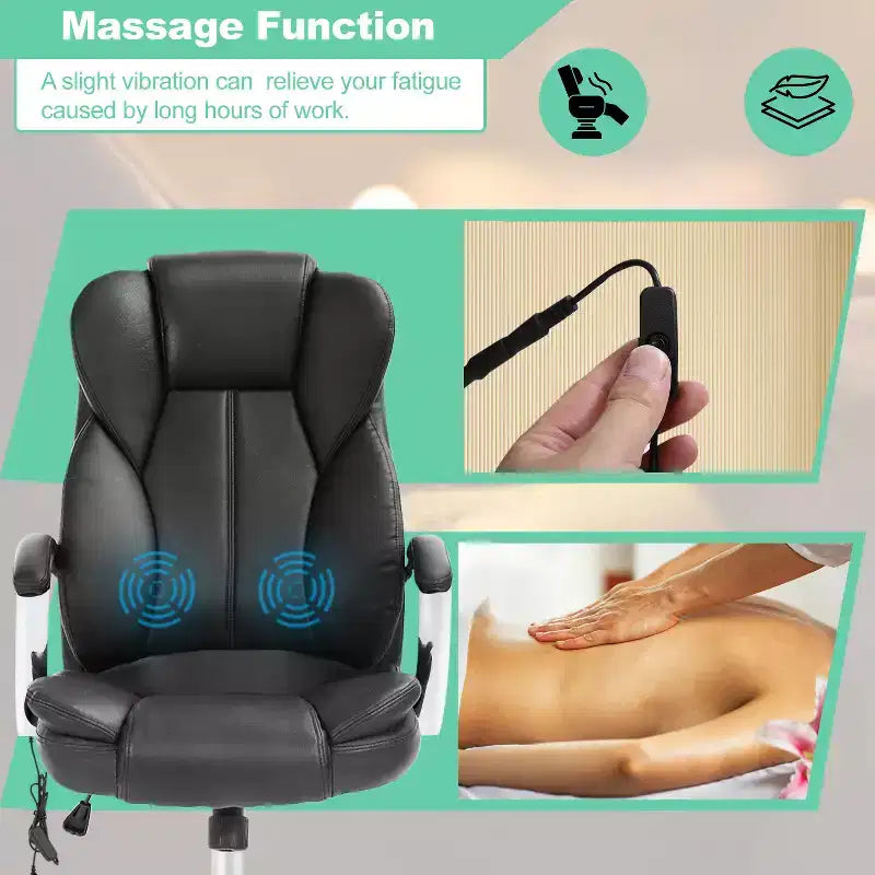 Chaise de Bureau BestMassage Fauteuil de Direction en Cuir PU à Dossier Haut