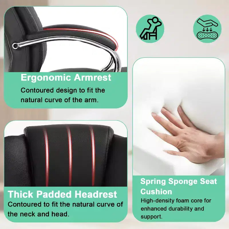 Chaise de Bureau BestMassage Fauteuil de Direction en Cuir PU à Dossier Haut