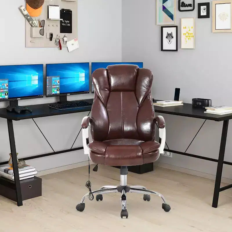 Chaise de Bureau BestMassage Fauteuil de Direction en Cuir PU à Dossier Haut