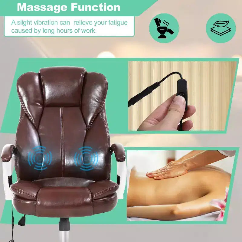 Chaise de Bureau BestMassage Fauteuil de Direction en Cuir PU à Dossier Haut