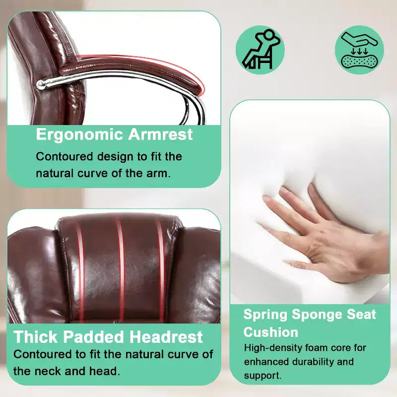 Chaise de Bureau BestMassage Fauteuil de Direction en Cuir PU à Dossier Haut