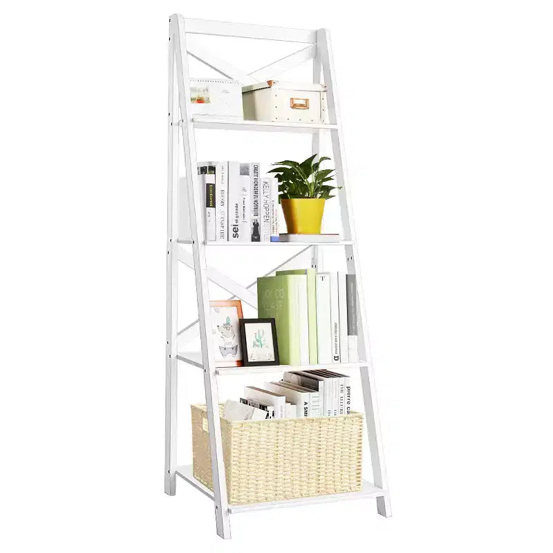 Costway Étagère murale en échelle à 4 niveaux 1 ou 2 pièces Bibliothèque Meuble de rangement Présentoir à plantes Incliné Noir/Blanc