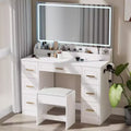 Homesflex 43 White Vanity Desk with Mirror, LED Lights, Power Outlet, 3 Light Modes, 7 Drawers, and Chair for Bedroom or Dressing Room