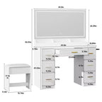 Homesflex 43 White Vanity Desk with Mirror, LED Lights, Power Outlet, 3 Light Modes, 7 Drawers, and Chair for Bedroom or Dressing Room