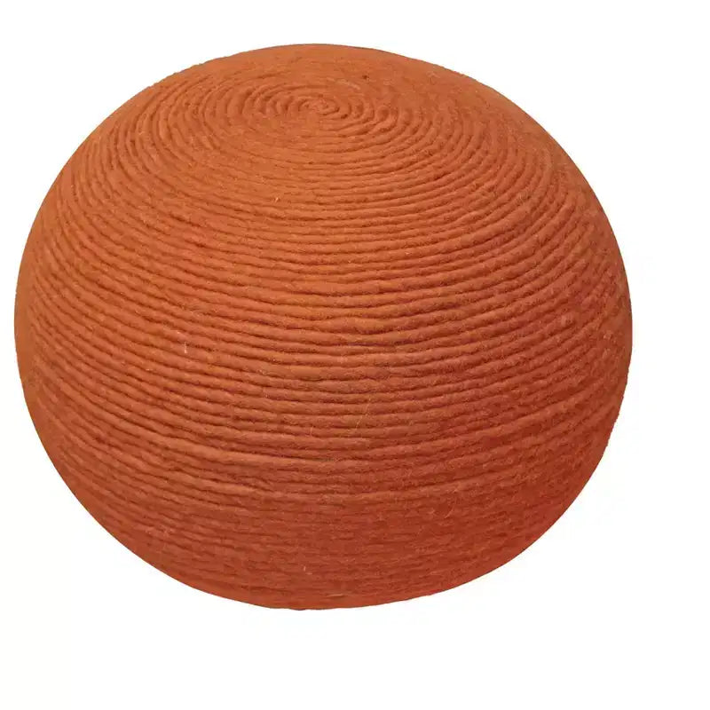 HomeRoots 20 Orange Wool Round Ribbed Pouf Ottoman