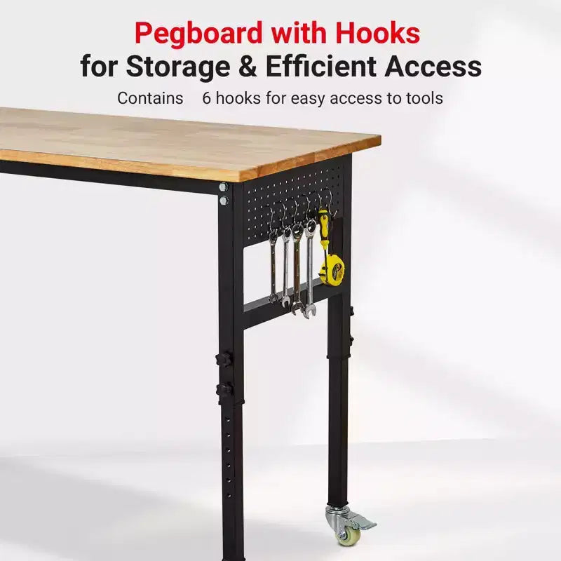 Workbench, Adjustable Workbench with Scale, Pegboard and 6 Hooks, 2200LBS Load Capacity Worktable for Garage, Office, Home