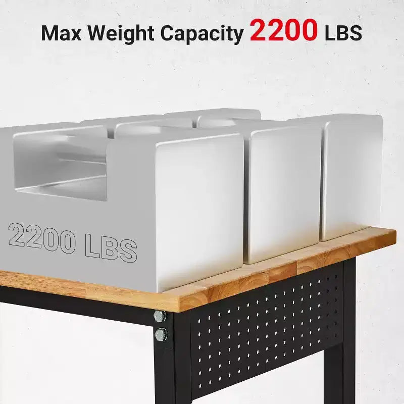 Workbench, Adjustable Workbench with Scale, Pegboard and 6 Hooks, 2200LBS Load Capacity Worktable for Garage, Office, Home