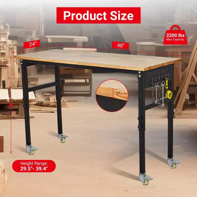 Workbench, Adjustable Workbench with Scale, Pegboard and 6 Hooks, 2200LBS Load Capacity Worktable for Garage, Office, Home