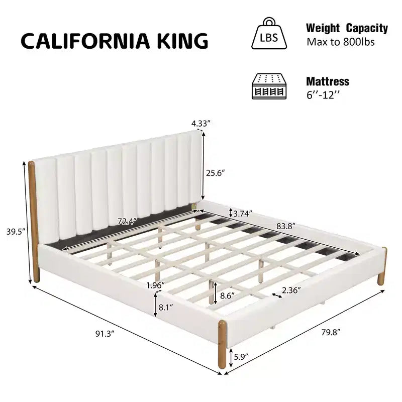 Christopher Knight Home Witt Lit plateforme moderne en bois et bouclette avec tête de lit à rayures verticales, blanc