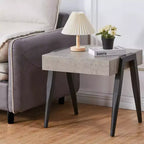 Kings Brand Furniture Camden Marble-Style Wood Side End Table, Nightstand, Sofa Table with Metal Legs for Living Room, Black/Gray