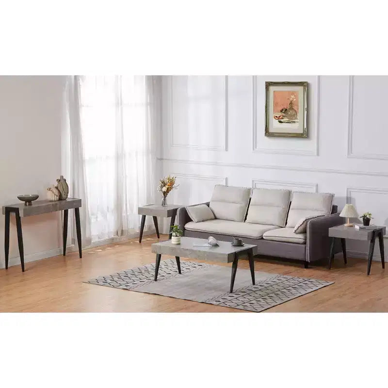 Kings Brand Furniture Camden Marble-Style Wood Side End Table, Nightstand, Sofa Table with Metal Legs for Living Room, Black/Gray