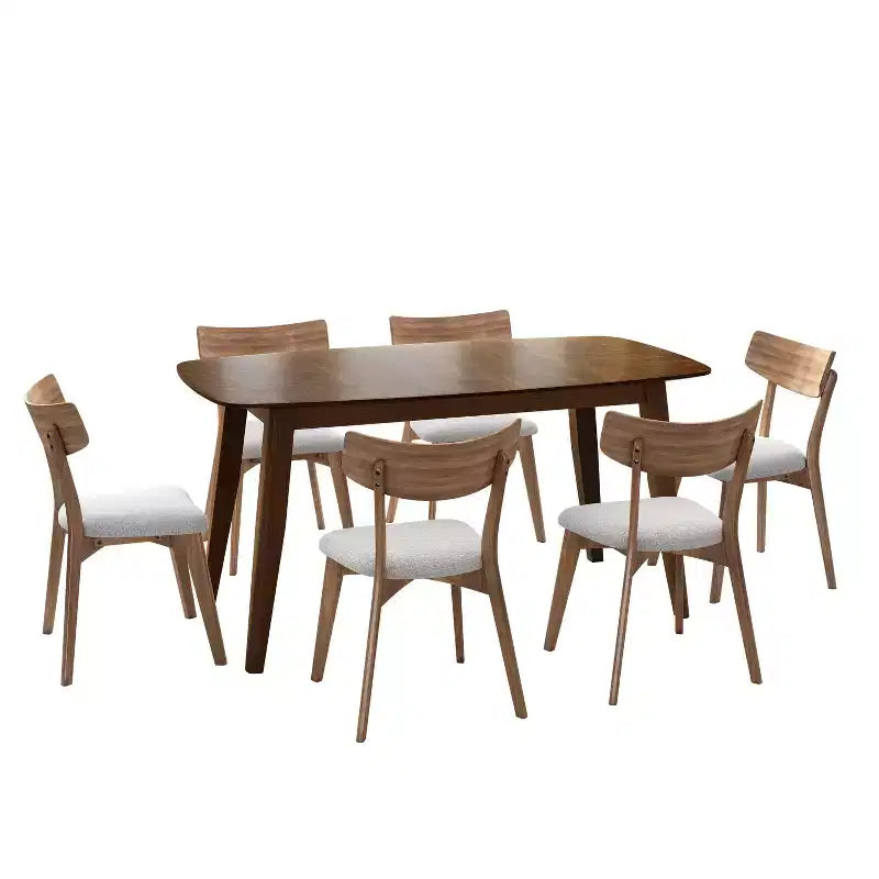 Ensemble de salle à manger Christopher Knight Home Shari 7 pièces en bois d'hévéa rembourré de style moderne du milieu du siècle