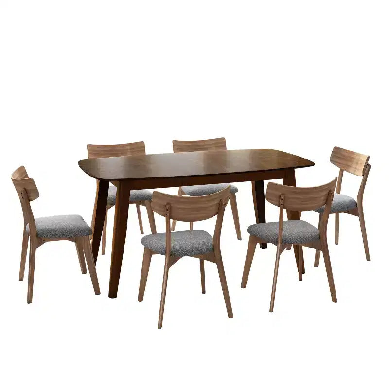Ensemble de salle à manger Christopher Knight Home Shari 7 pièces en bois d'hévéa rembourré de style moderne du milieu du siècle
