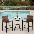 GDFStudio Burton Outdoor 3 Pieces Bar Stools Set with Glass Table Top
