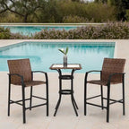 GDFStudio Burton Outdoor 3 Pieces Bar Stools Set with Glass Table Top