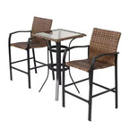 GDFStudio Burton Outdoor 3 Pieces Bar Stools Set with Glass Table Top
